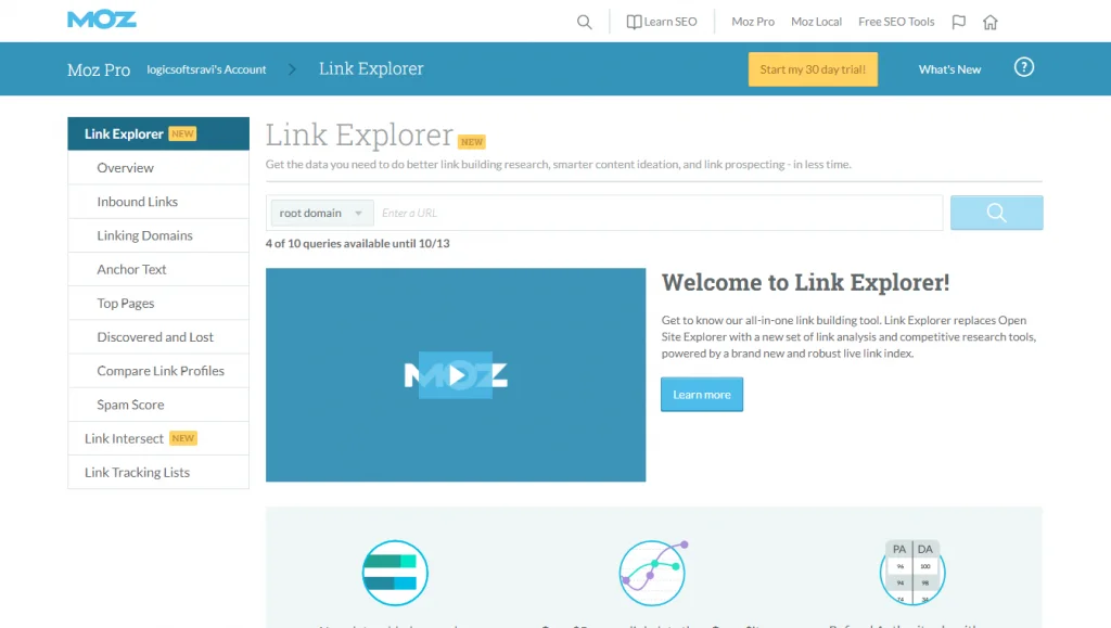 ابزار Link Explorer MOZ