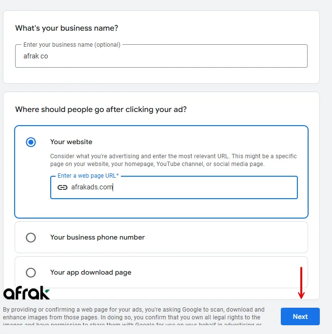 درج اطلاعات کسبوکار برای ساخت اکانت گوگل ادز