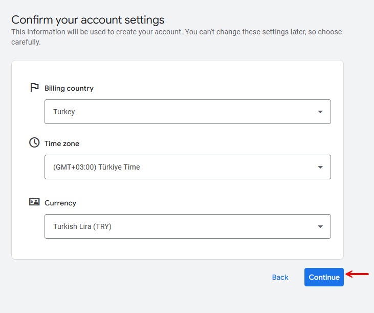 تایید تنظیمات حساب گوگل ادز