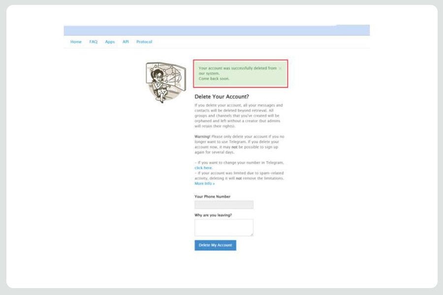 حذف اکانت تلگرام 