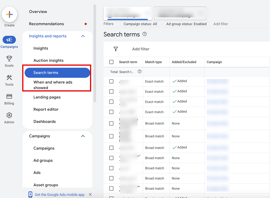 Search Terms Report برای بهینه سازی نرخ تبدیل گوگل ادز