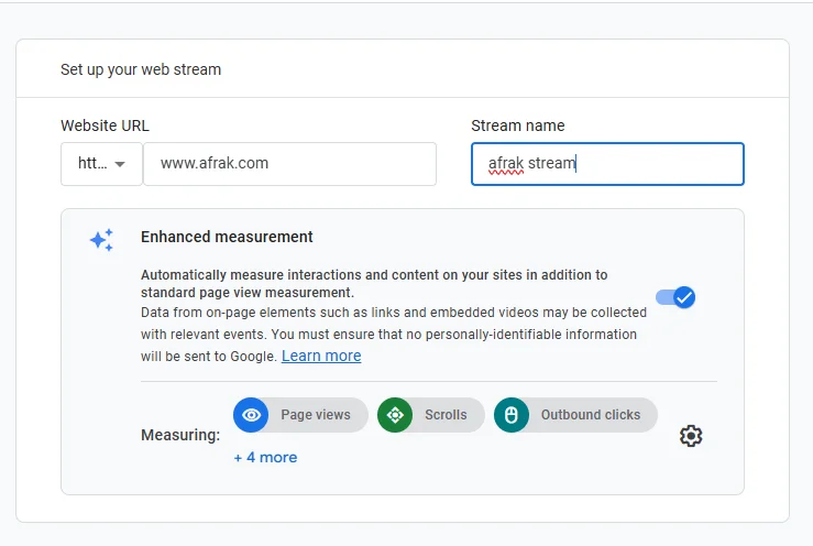 وارد کردن آدرس سایت برای راه اندازی Google Analytics
