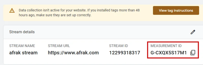 کپی کردن Measurement ID برای اتصال سایت به گوگل آنالیتیکس