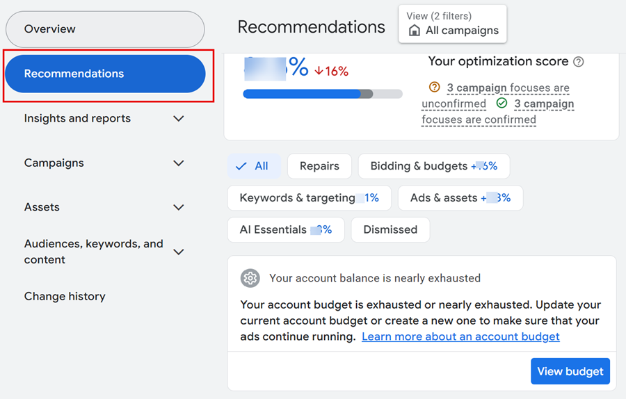 تنظیمات پیشنهادات گوکل ادز در اکانت