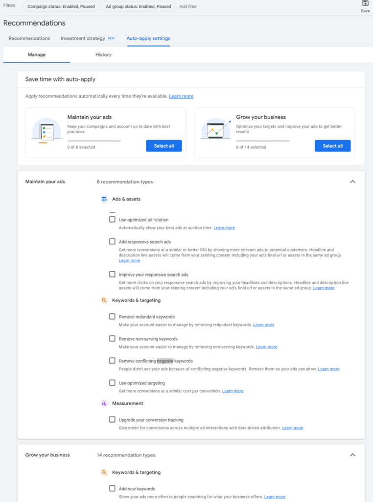 خودکارسازی یپشنهادات گوگل ادز در اکانت