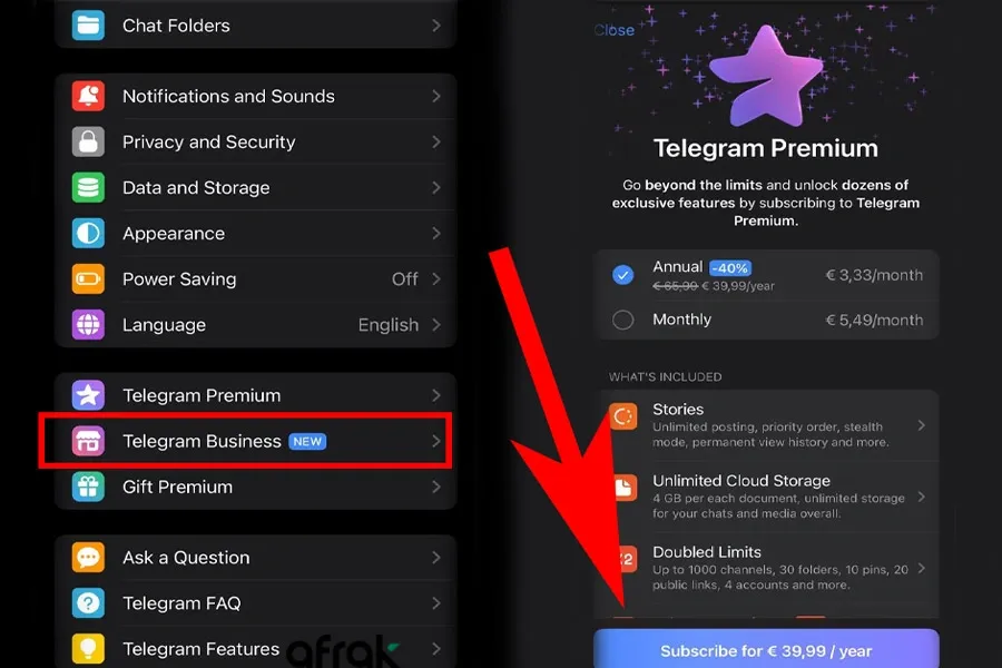 نحوه راه اندازی تلگرام پرمیوم یا تلگرام تجاری